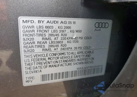 2017 Audi Q7 Premium Plus z USA, uszkodzony, nr VIN WA1LAAF70HD019716